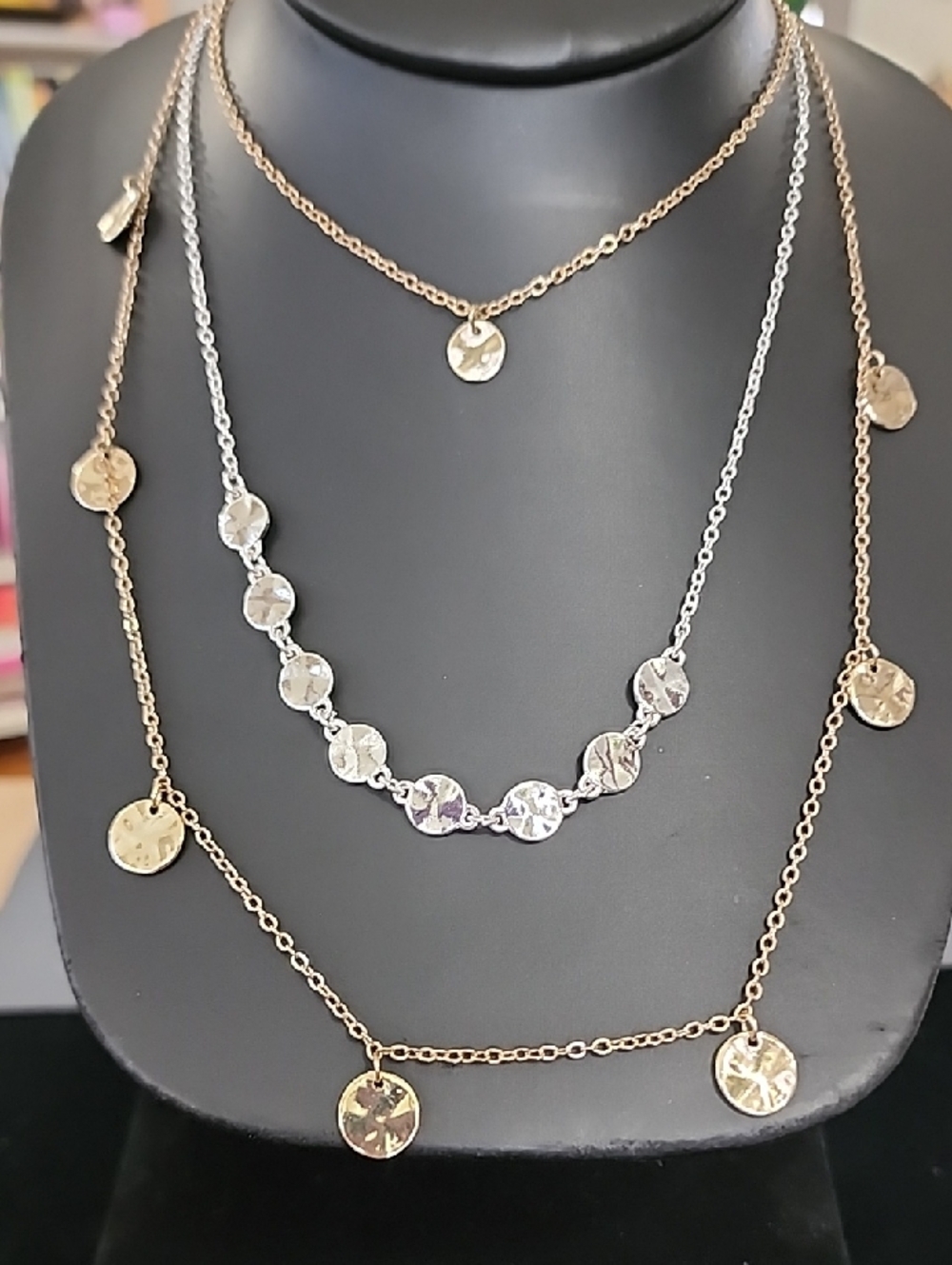 Layered Gold and Silver Disc Necklace Set - Women Jewelry